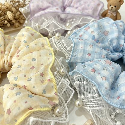 Gifty - Polyester Star Print Lace Edge Scrunchie