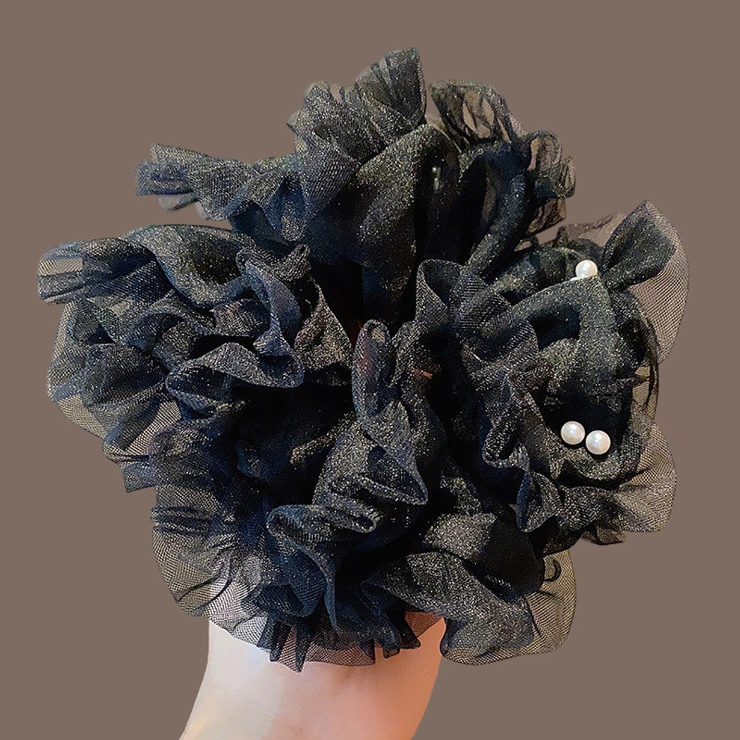 Gifty - Polyester Layered Ruffle Beaded Scrunchie