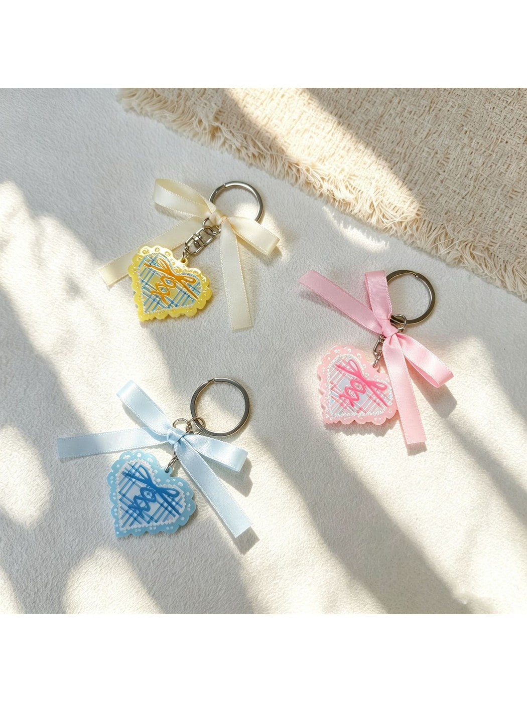 Keypus - Acrylic Heart Charm Ribbon Bow Cartoon Keychain