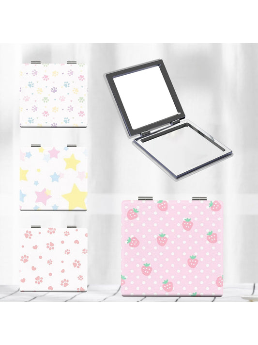 Mirroray - Strawberry Print PU Folding Makeup Mirror