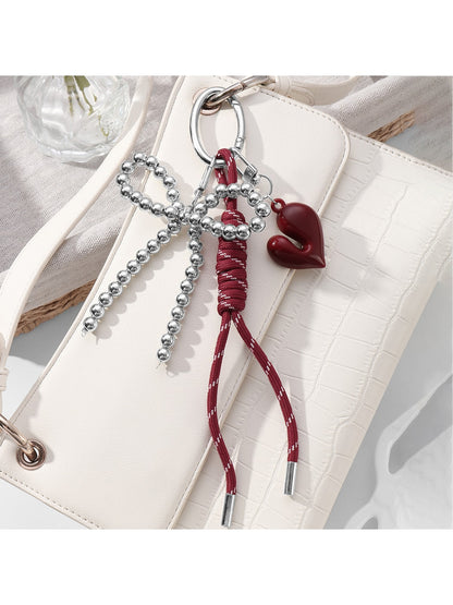 Keypus - Y2K Bow Heart Beaded Cord Bag Charm Keychain