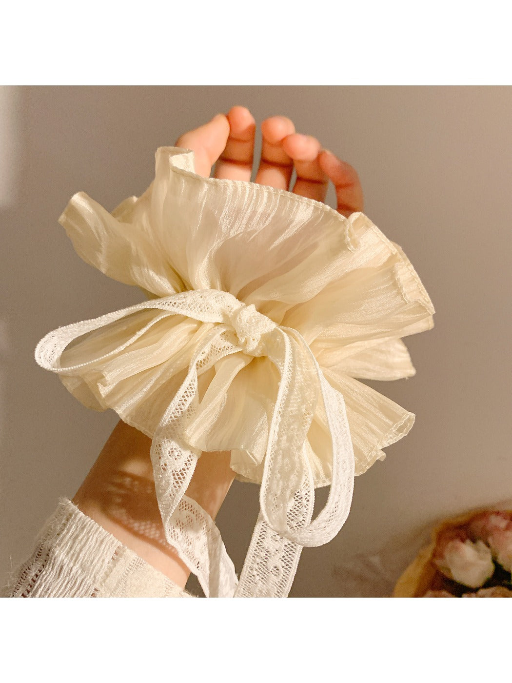 Gifty solid color bow scrunchie in lavender purple with smooth fabric finish