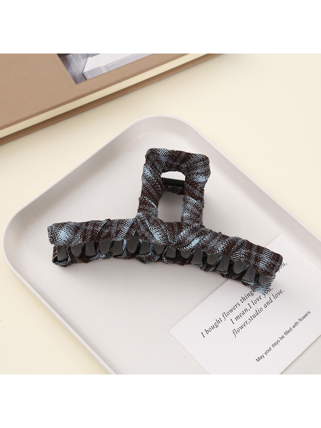 Beau - Retro Plaid Geometric Wrapped Claw Clip