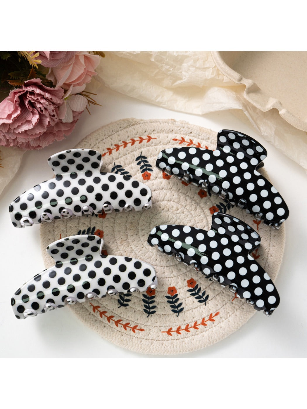 Beau - Elegant Solid Color Polka Dot Claw Clip