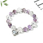 Close-up of Lovra elegant amethyst beaded bracelet with polished purple stones