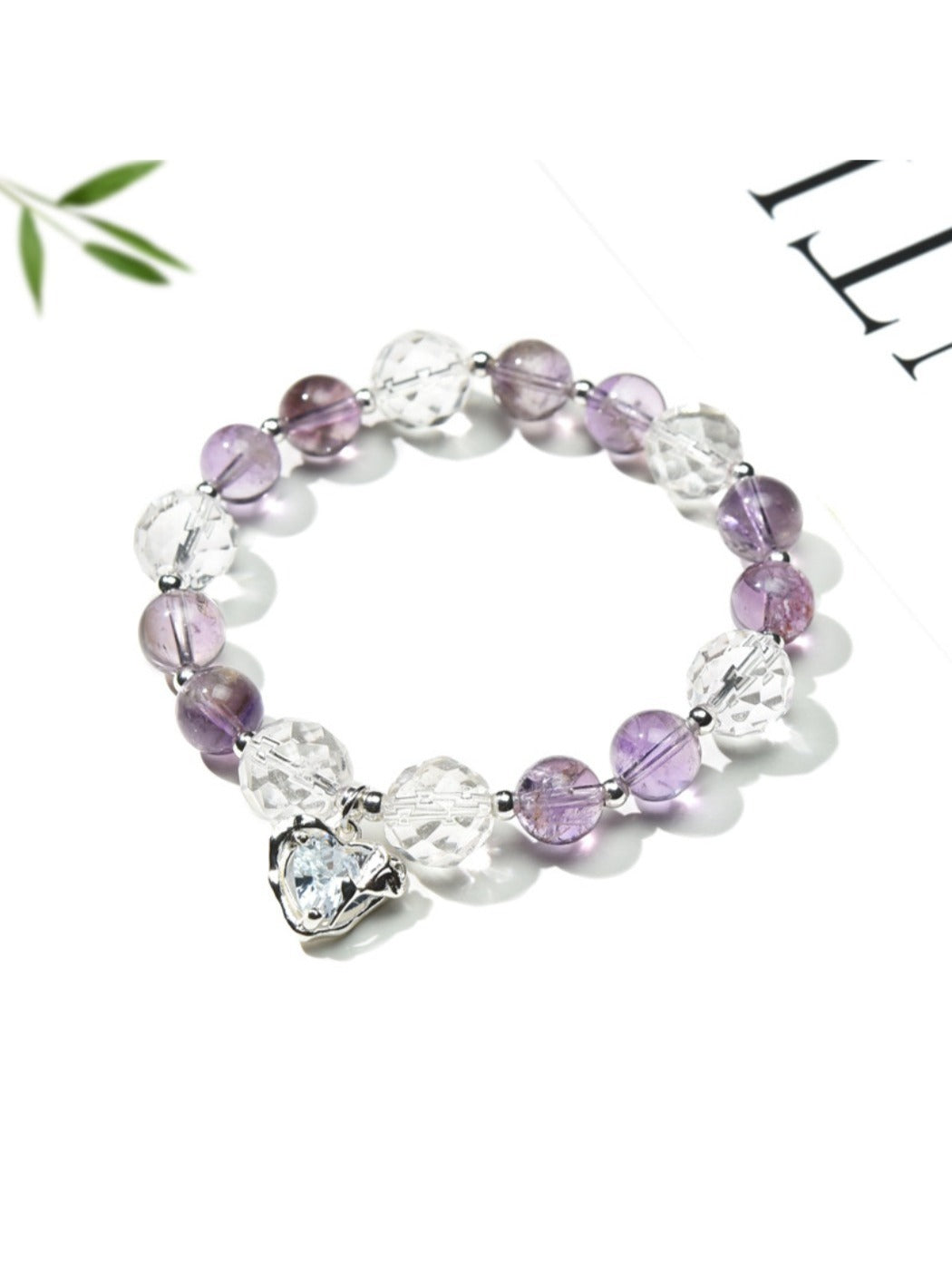 Close-up of Lovra elegant amethyst beaded bracelet with polished purple stones