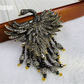 Brovia - Bird Form Rhinestone Dangle Accent Brooch