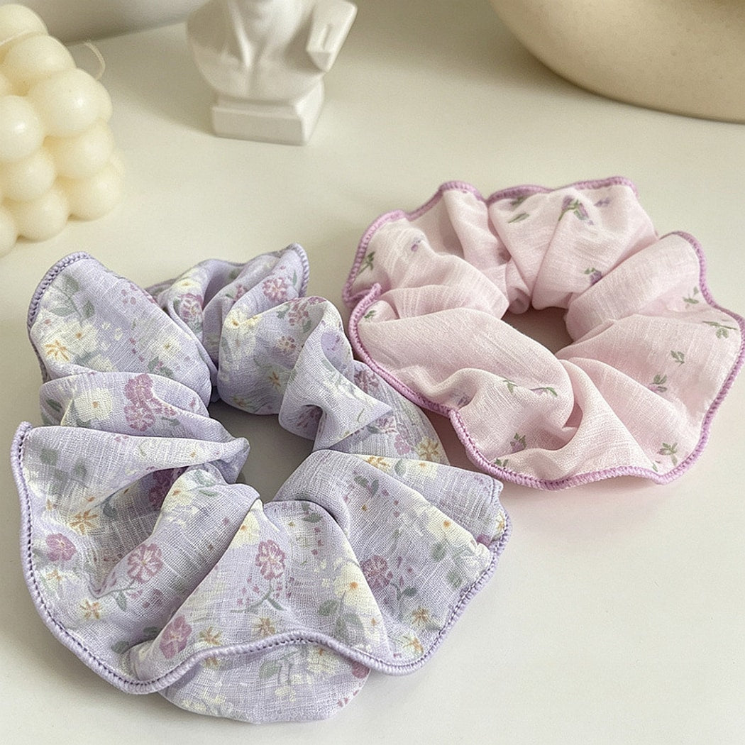 Gifty - Simple Flower Print Polyester Scrunchie