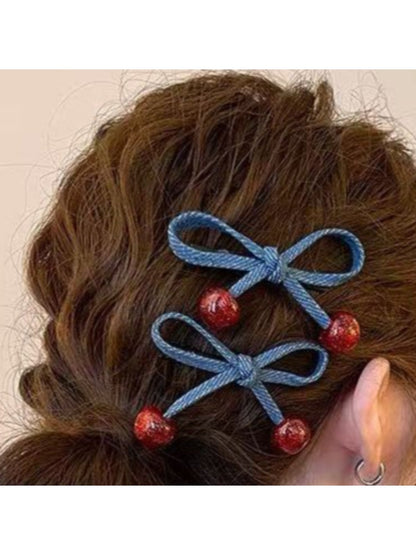 Beau - Cherry-Embellished Bow Hair Clip