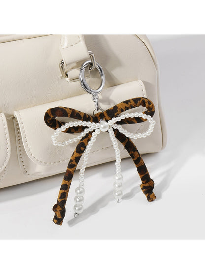 Keypus - Y2K Style Beaded Bow Pendant Alloy Keychain