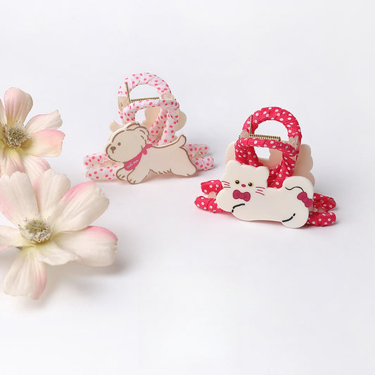Beau - Polka Dot Wrapped Dog Motif Acrylic Claw Clip