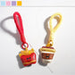 Keypus French fries shaped keychain with coffee cup design on white background