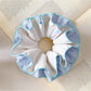 Close-up of blue double layer scrunchie fabric texture