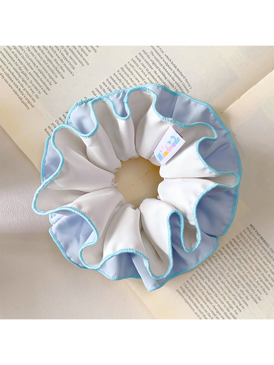 Close-up of blue double layer scrunchie fabric texture