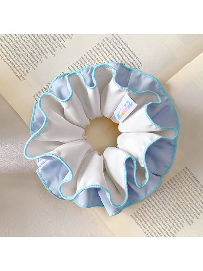 Close-up of blue double layer scrunchie fabric texture