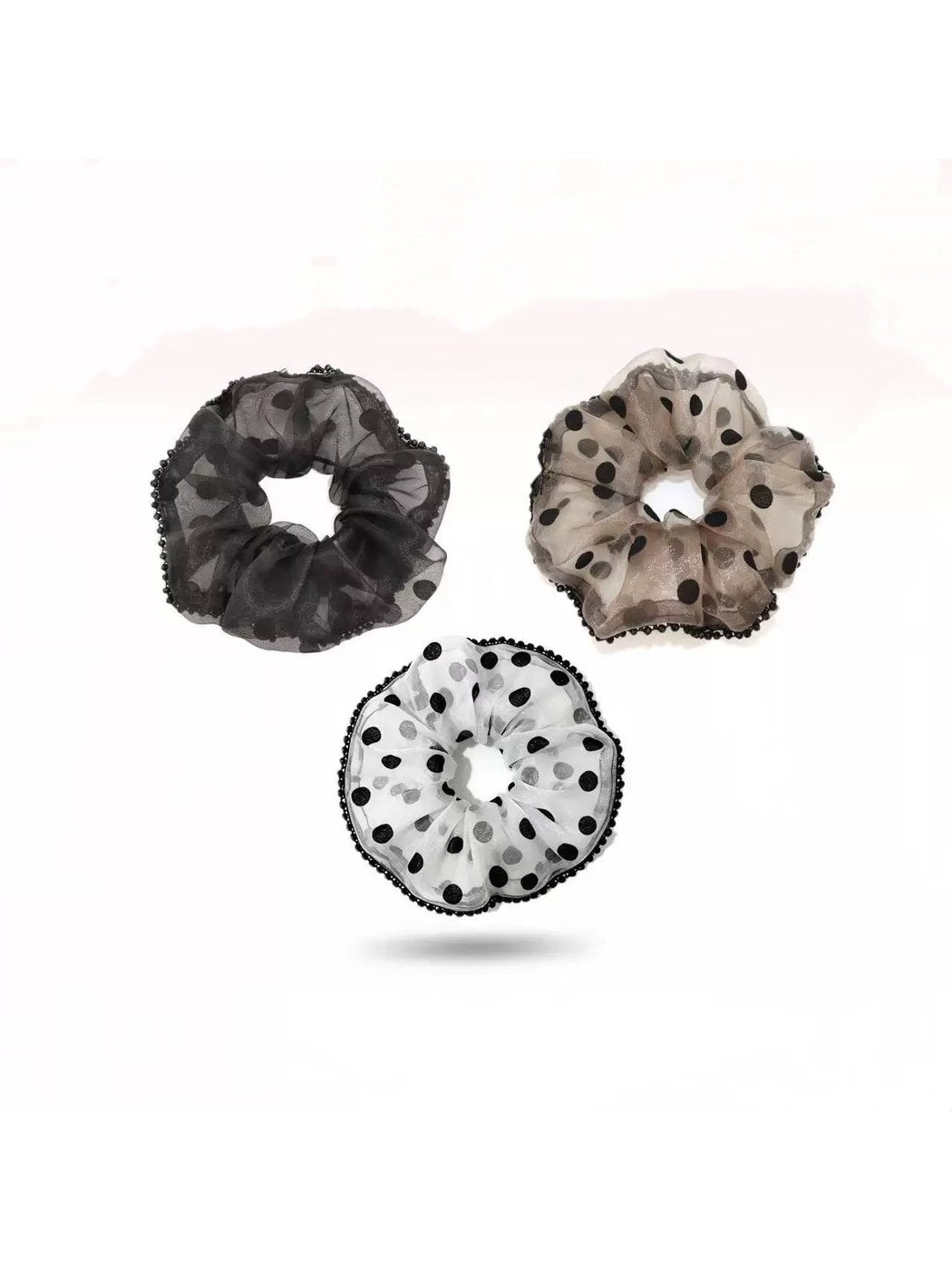 Gifty - Polka Dot Ruffled Sheer Trim Scrunchie