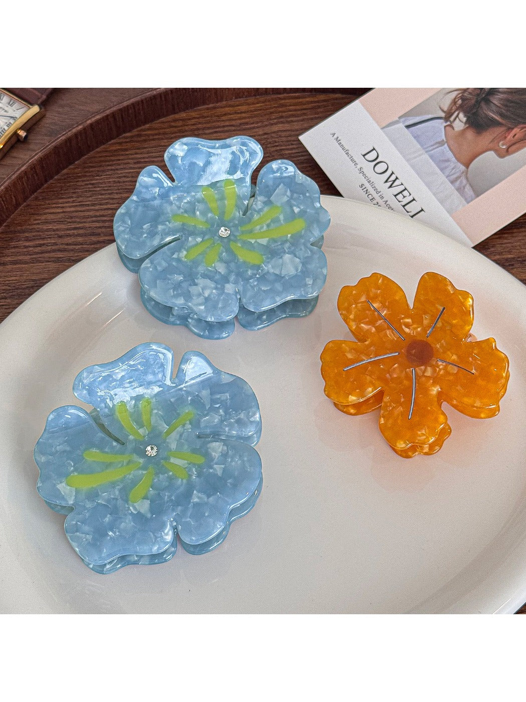 Beau - Large Acetate Flower Hair Clip High Ponytail