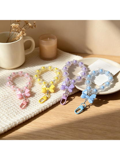Keypus - Floral Beaded Bow Acrylic Bag Charm Keychain