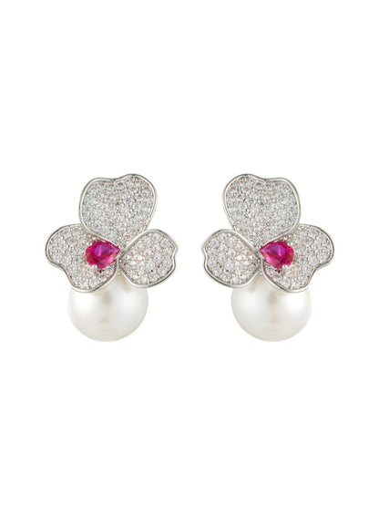 Earedge - Polished Floral Accent Stud Earrings