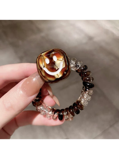 Gifty - Retro Spiral Cord Smiley Face Hair Tie
