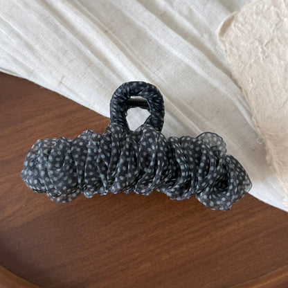 Beau - Polka Dot Mesh Ruffled Fabric Claw Clip