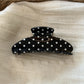 Beau Sweet Polka Dot Stripe Claw Clip open showing inner clip mechanism and teeth