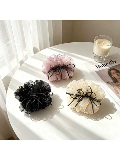 Beau - Polyester Mesh Gathered Bow Detail Claw Clip