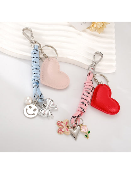 Keypus - Smiley Pendant PU Leather Heart Bag Charm Keychain