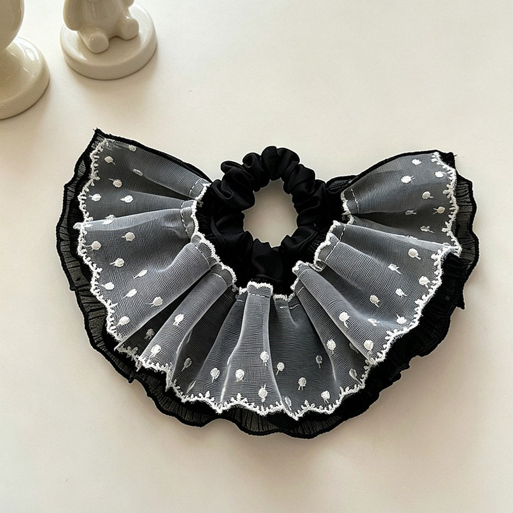 Gifty - Skirt Style Lace Look Polka Dot Scrunchie