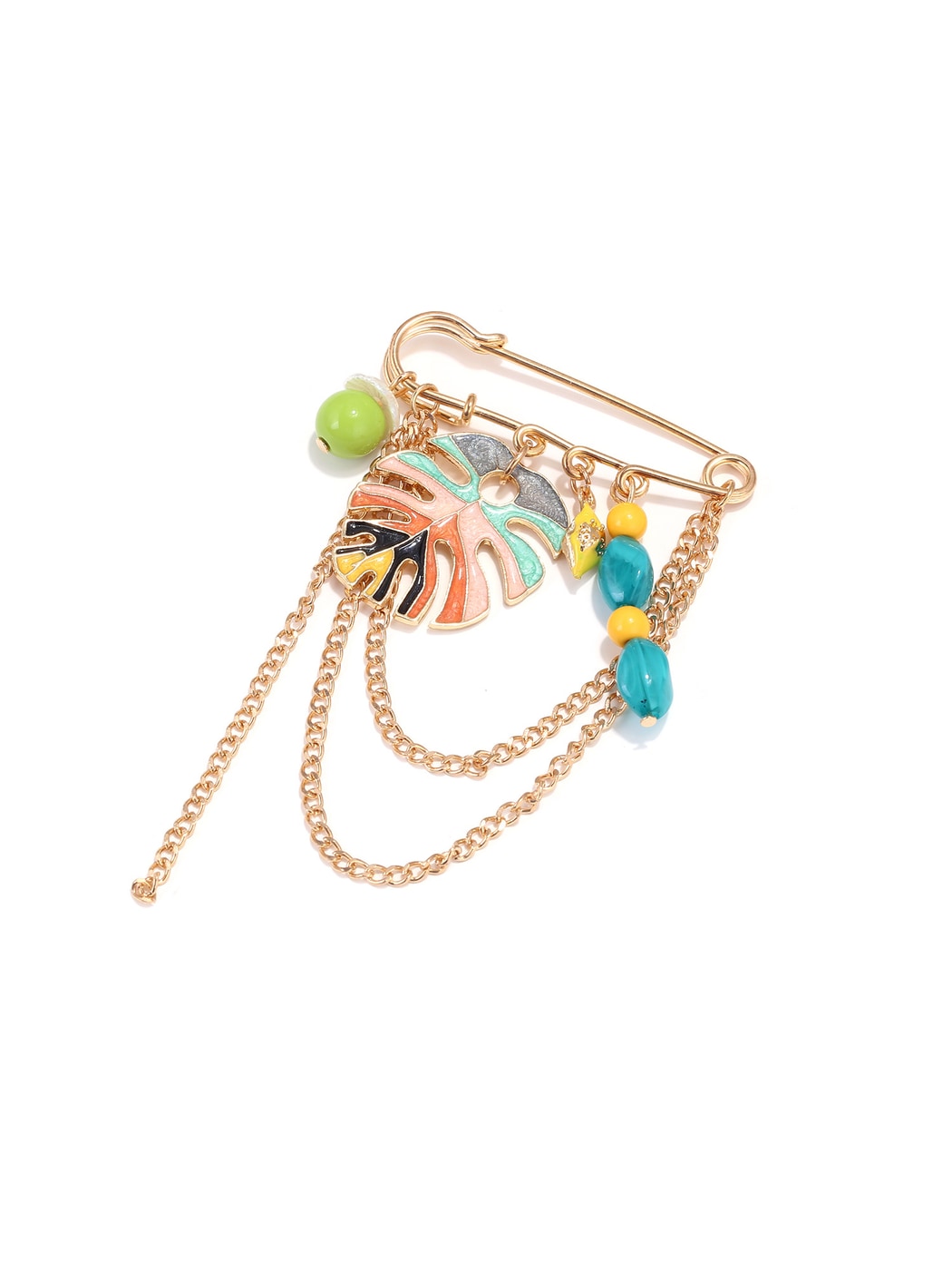 Brovia - Leaf Enamel Chain Statement Brooch