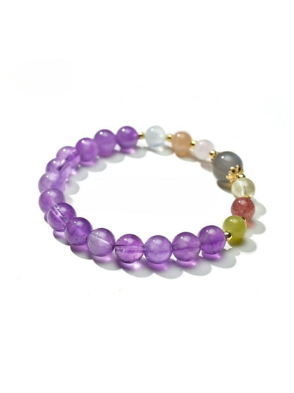 Lovra minimalist bracelet with amethyst and color block beads on a white background