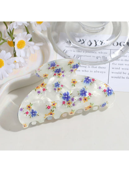 Beau - Half Circle Flower Print Painted Hair Claw Clip