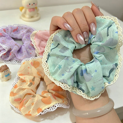 Gifty - Lace Trim Print Polyester Scrunchie