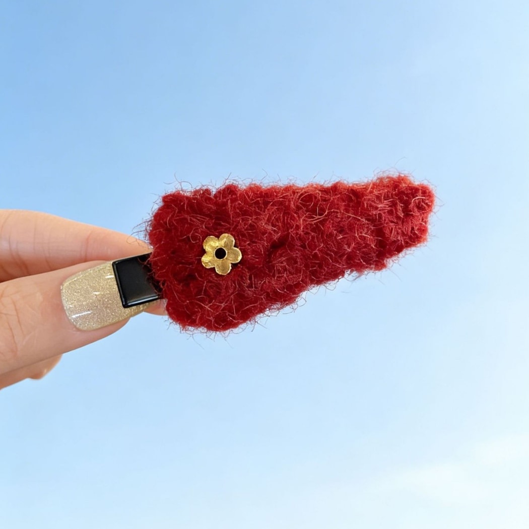 Beau - Red Plush Floral Accent Hair Clip