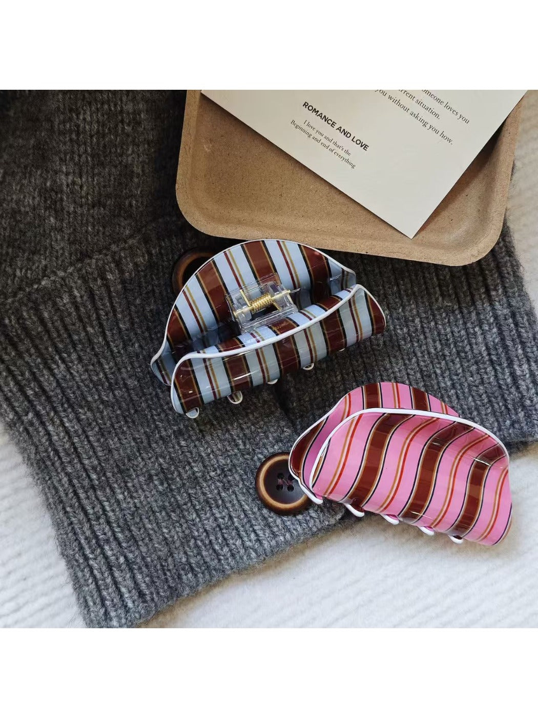 Beau - Striped Half Moon Hair Claw Clip