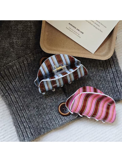 Beau - Striped Half Moon Hair Claw Clip