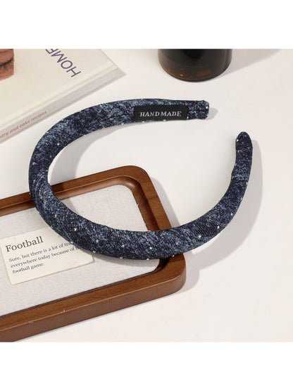 Gifty - Rhinestone Detail Denim Look Fabric Headband
