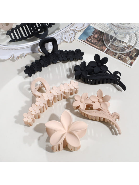 Beau - Matte Flower Design Plastic Alloy Claw Clip