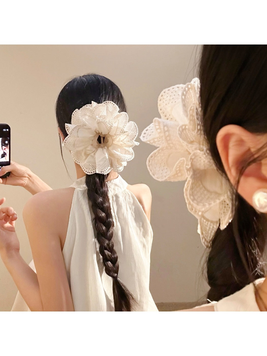 Side view of Beau vintage pleated hair claw clip highlighting clasp mechanism