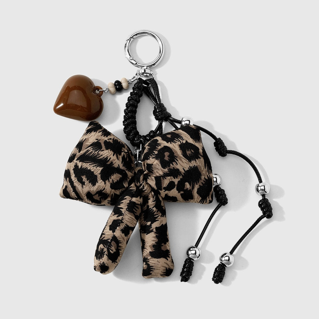 Keypus - Y2K Leopard Print Bow Heart Keychain