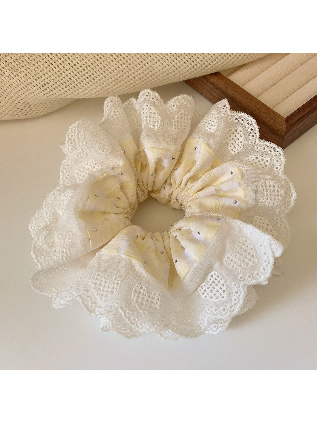 Gifty - Double Layer Plaid Trim Scrunchie