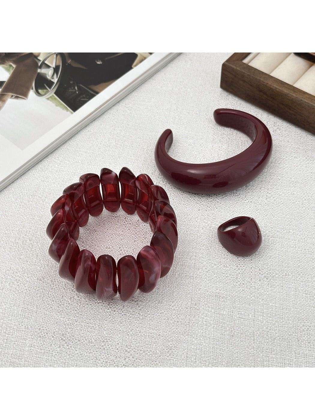 Lovra red ombre link bracelet with silver clasp on white background