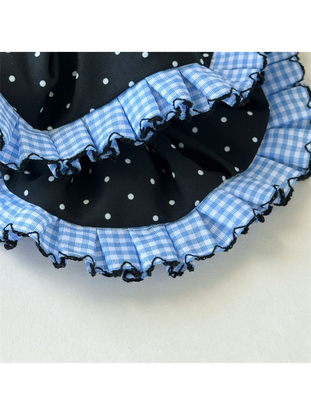 Gifty - Polka Dot Blue Plaid Lace Scrunchie