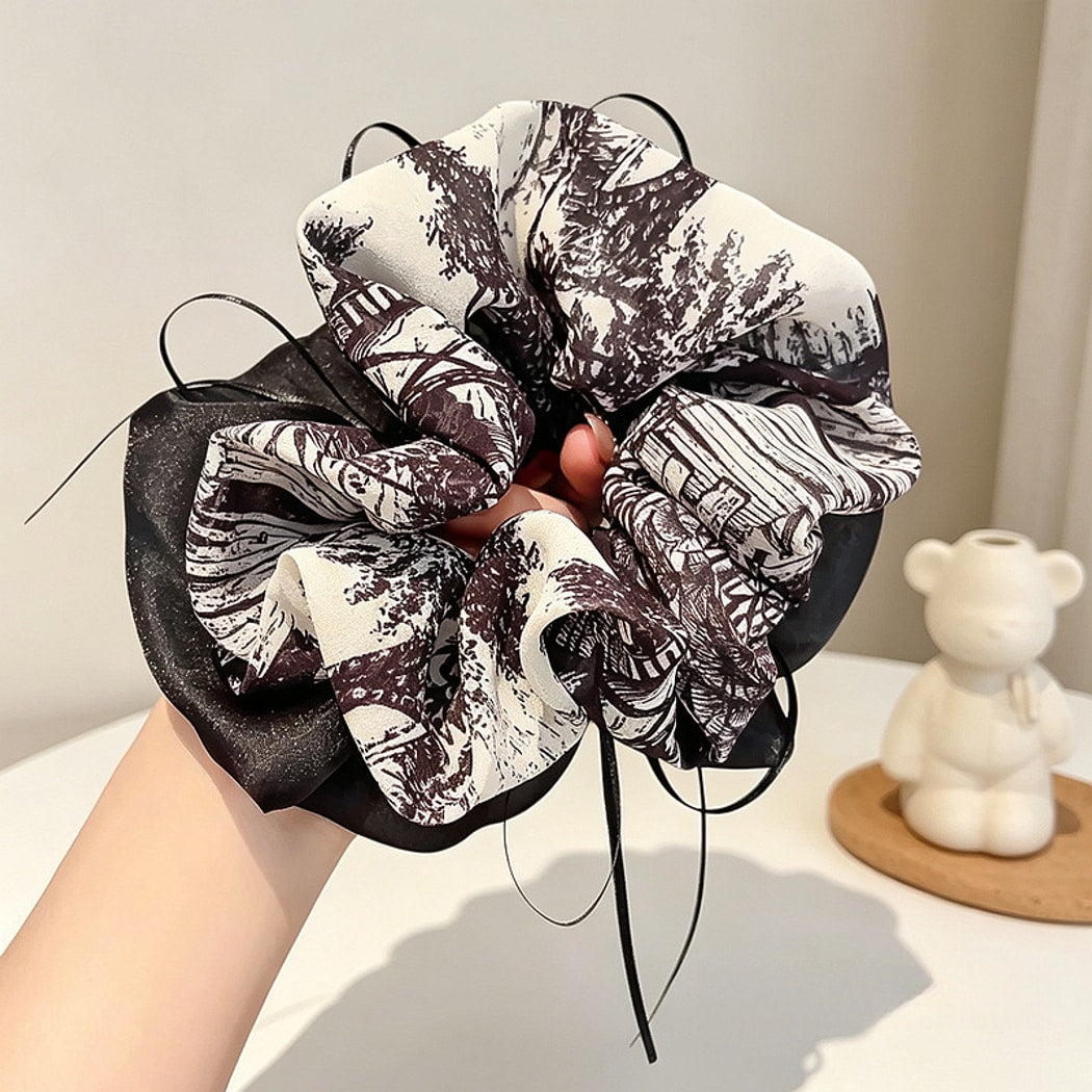Gifty - Printed Ribbon Detail Polyester Scrunchie