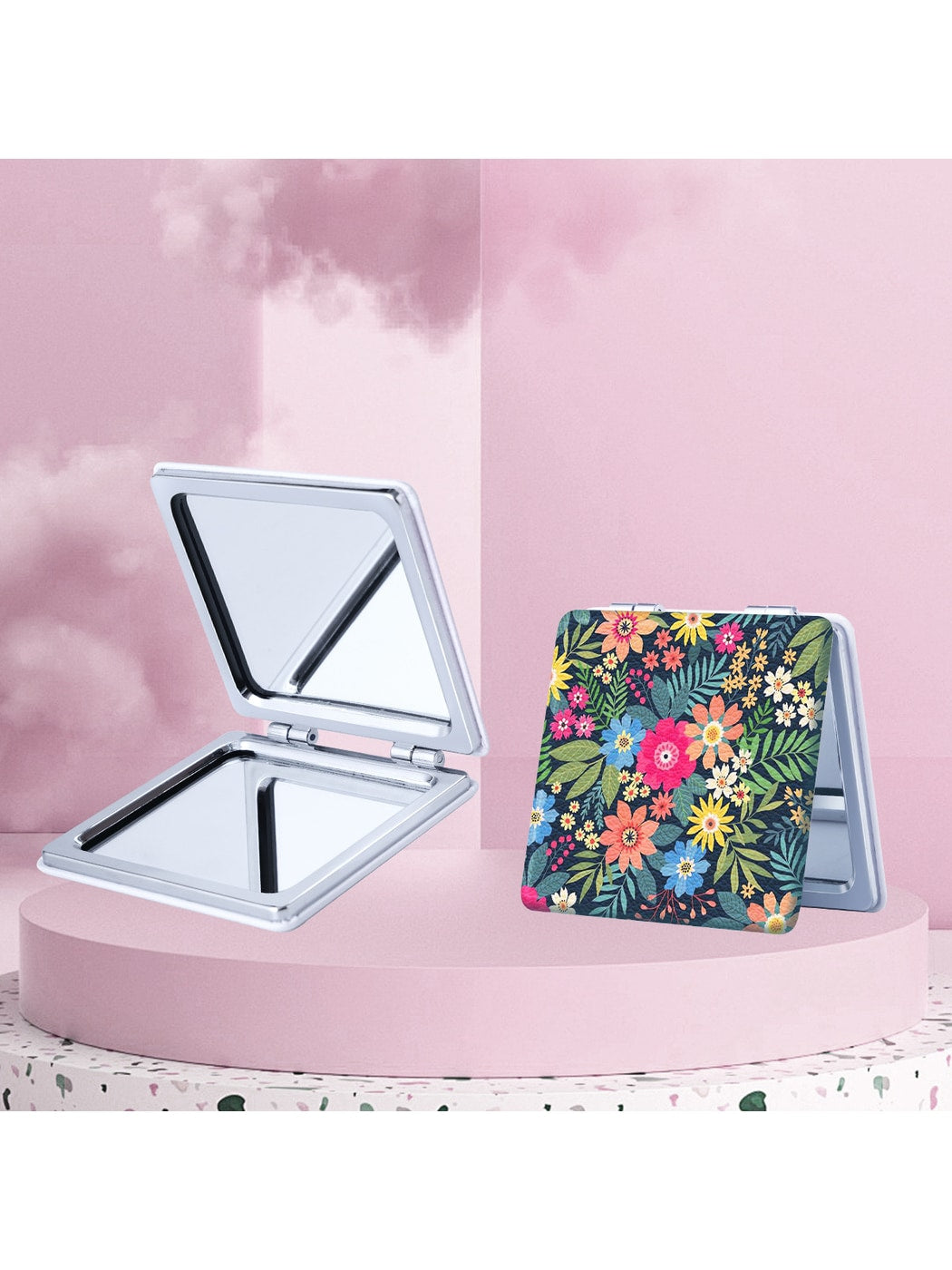 Mirroray - Cartoon Floral Print Folding Makeup Mirror