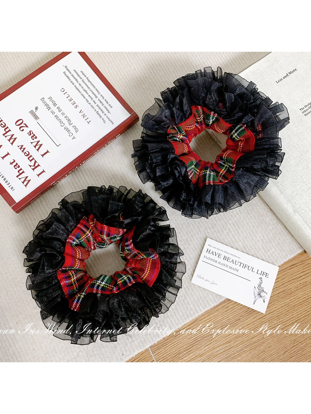 Gifty - Double Layer Plaid Ruffled Hair Ties