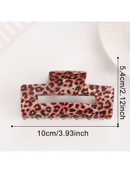 Beau - Leopard Print Square Openwork Claw Clip