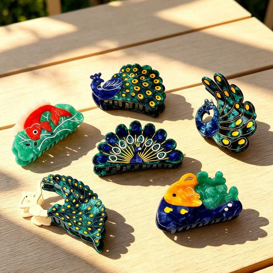 Beau - Decorative Peacock Style Acetate Claw Clip