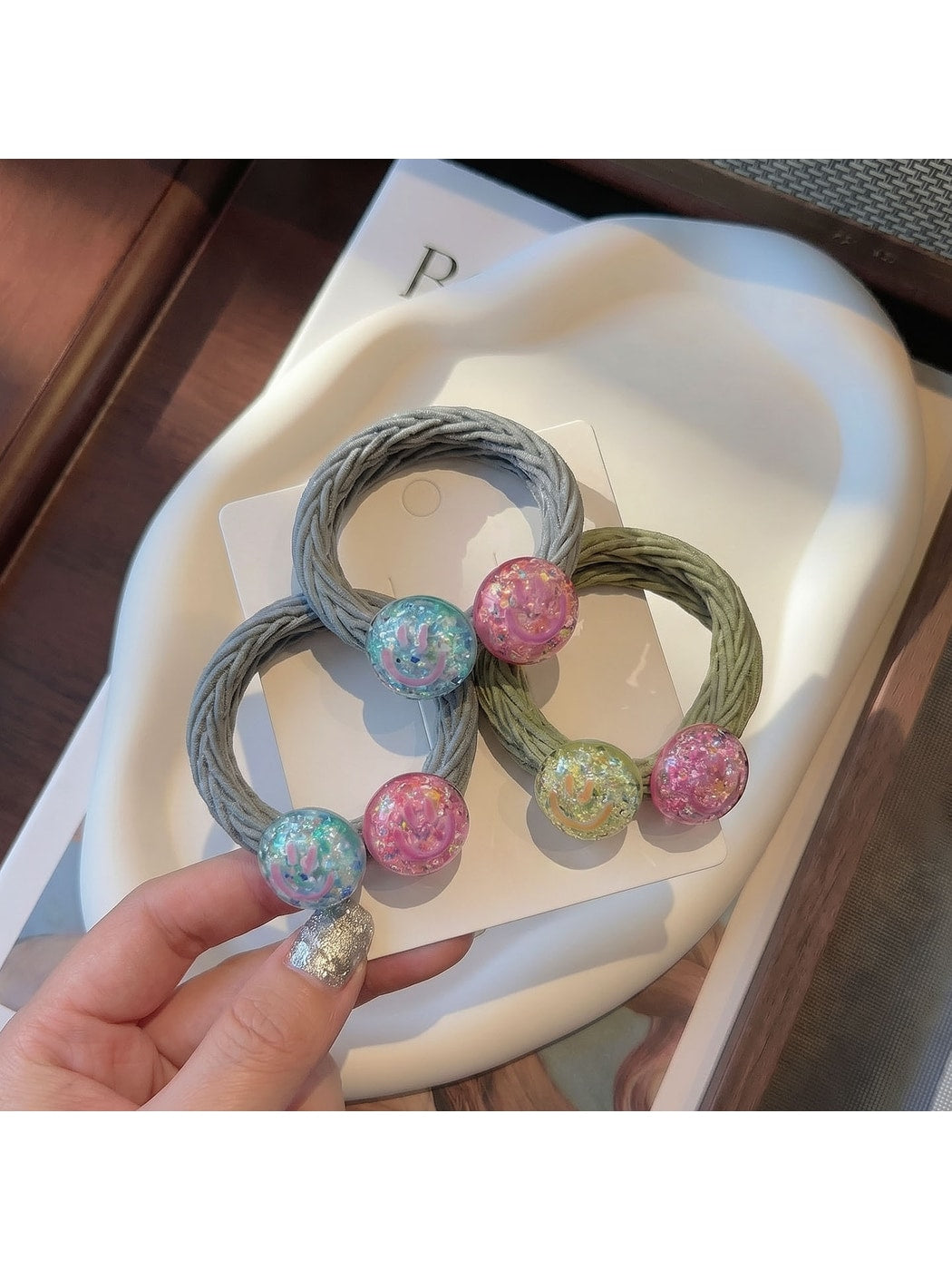 Gifty - Smiley Face Woven Elastic Textured Hair Tie