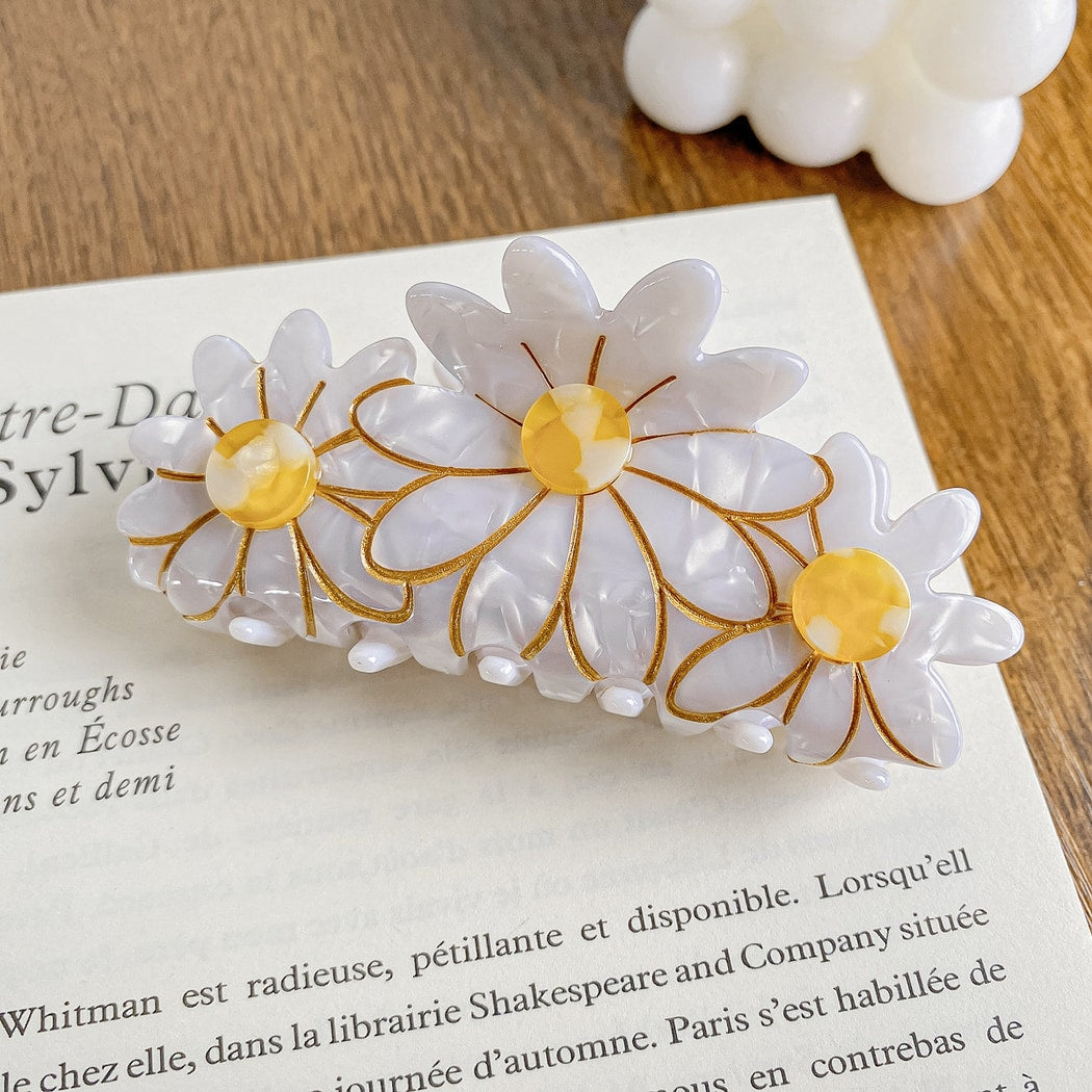 Beau - Glossy Floral and Daisy Design Claw Clip
